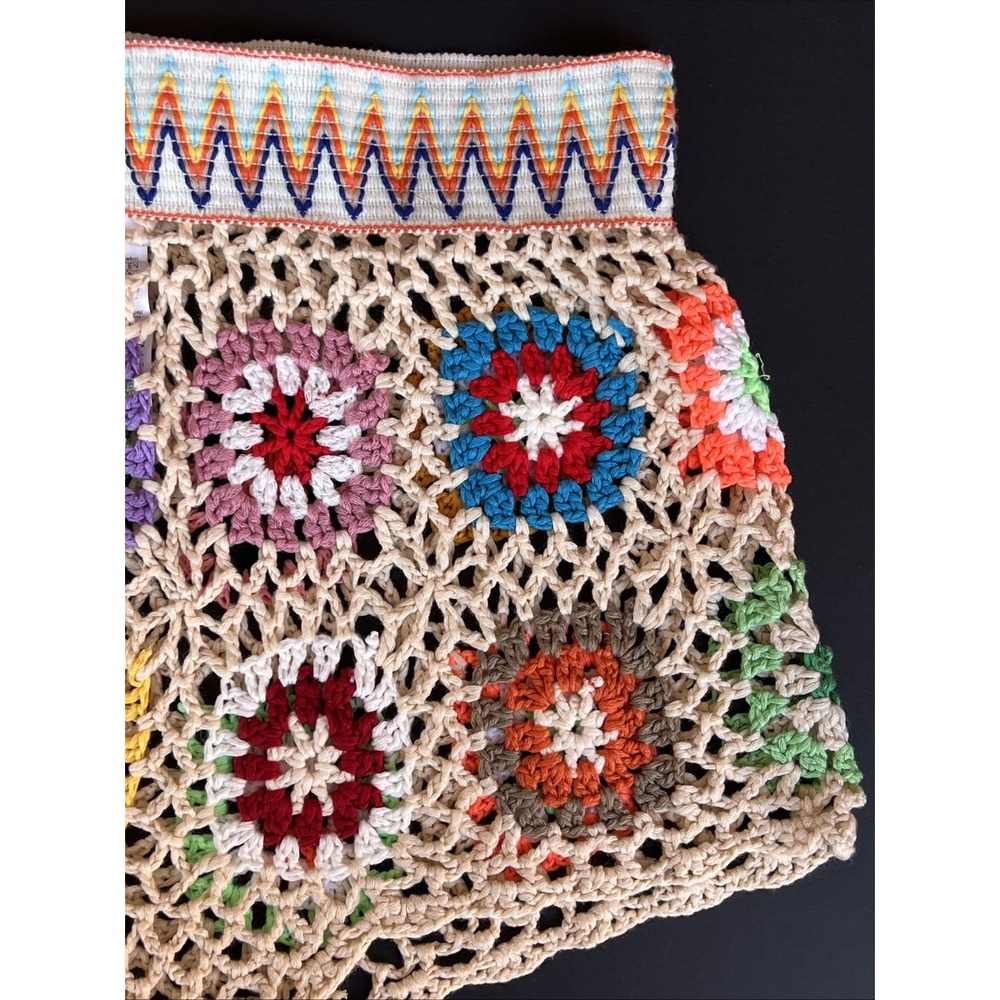 Granny Square Crochet Shorts Womens L Boho Festival Colorful Knit Pull On - Picture 5 of 13